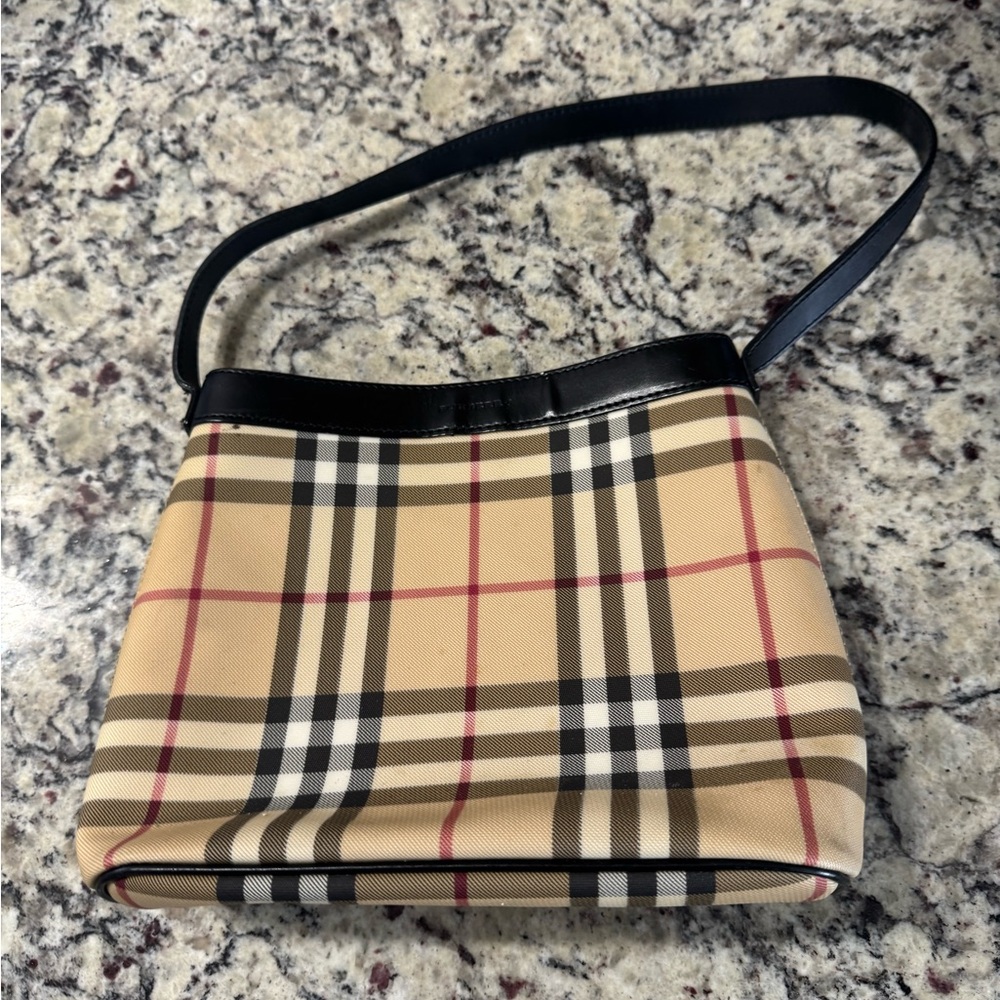 Burberry Beige and Black Plaid Shoulder Bag